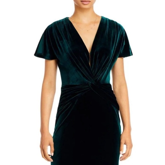 Aqua- NWT Hunter Green Velvet Shortsleeve Vneckline Maxi Cocktail Dress - Picture 2 of 7